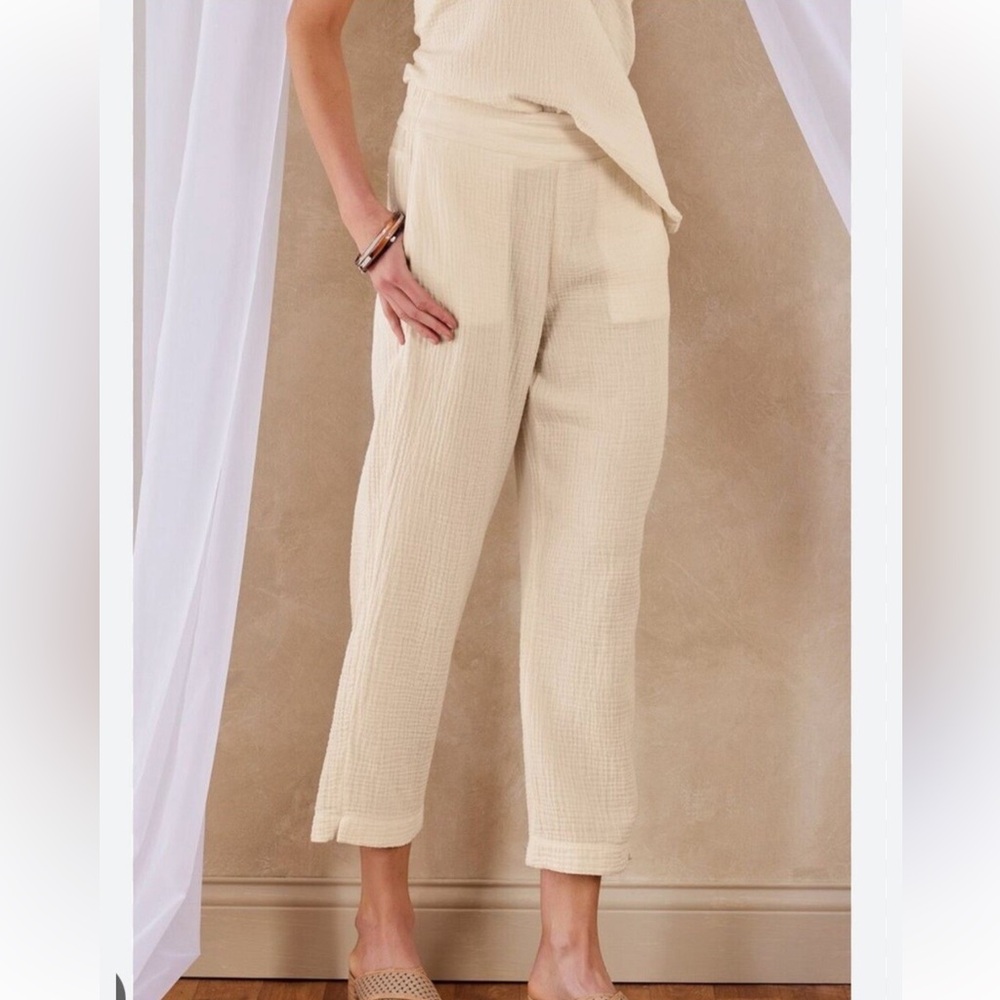 Soft Surroundings Beach Bound Pull On Gauze‎ Crop Pants Cream Ivory Medium